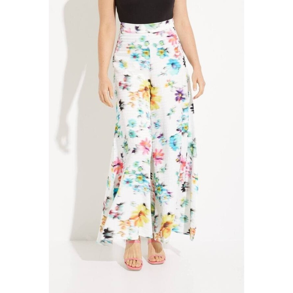 Desigual Wide Leg Daniela Trouser‎ Pants Womens S White Multicolor Floral Artsy